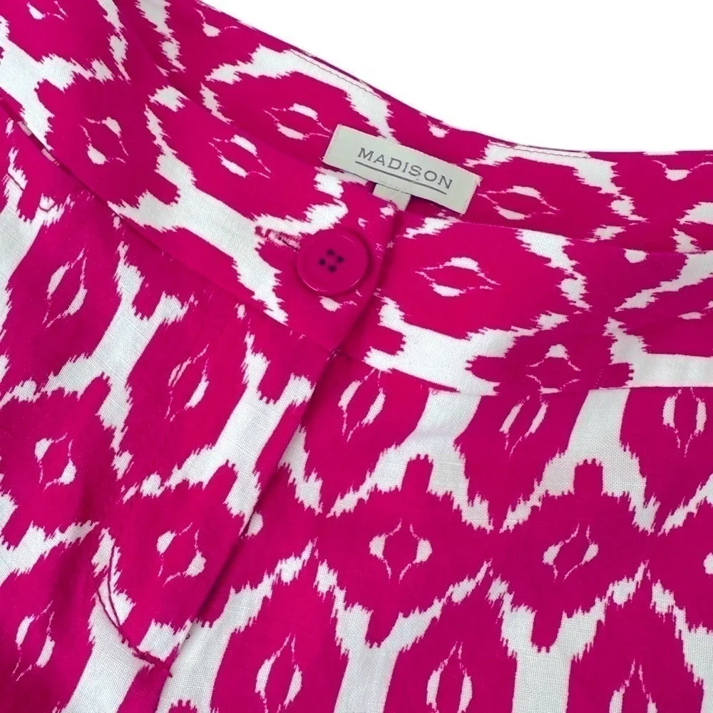 Madison Linen Hot Pink and White Flat Front Classic Shorts, 8